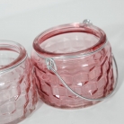 Pair of Pink Glass Jar Tealight Candle Holders
