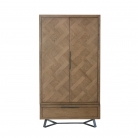 Rustic Wood Double Wardrobe with Drawer - Foxton Range