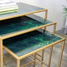 Set Of 3 Green Marble & Gold Nest Of Tables 