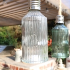 Set Of 3 LED Ribbed Glass Bottles With Jute Hanger