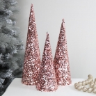 Set of 3 Pink Sequin Christmas Cones