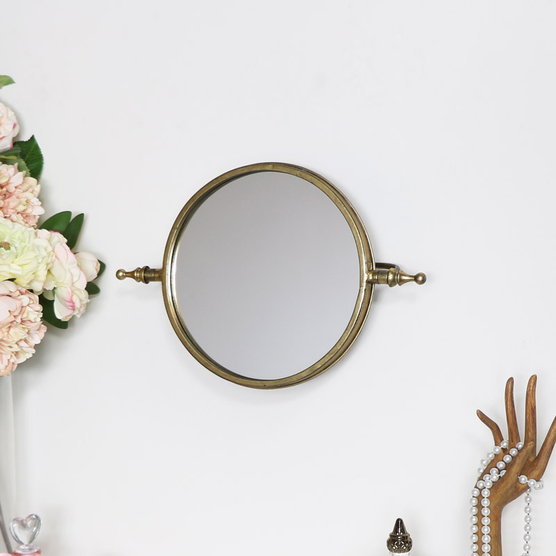 Round Gold Adjustable Wall Mirror, Adjustable Wall Mirror Bathroom
