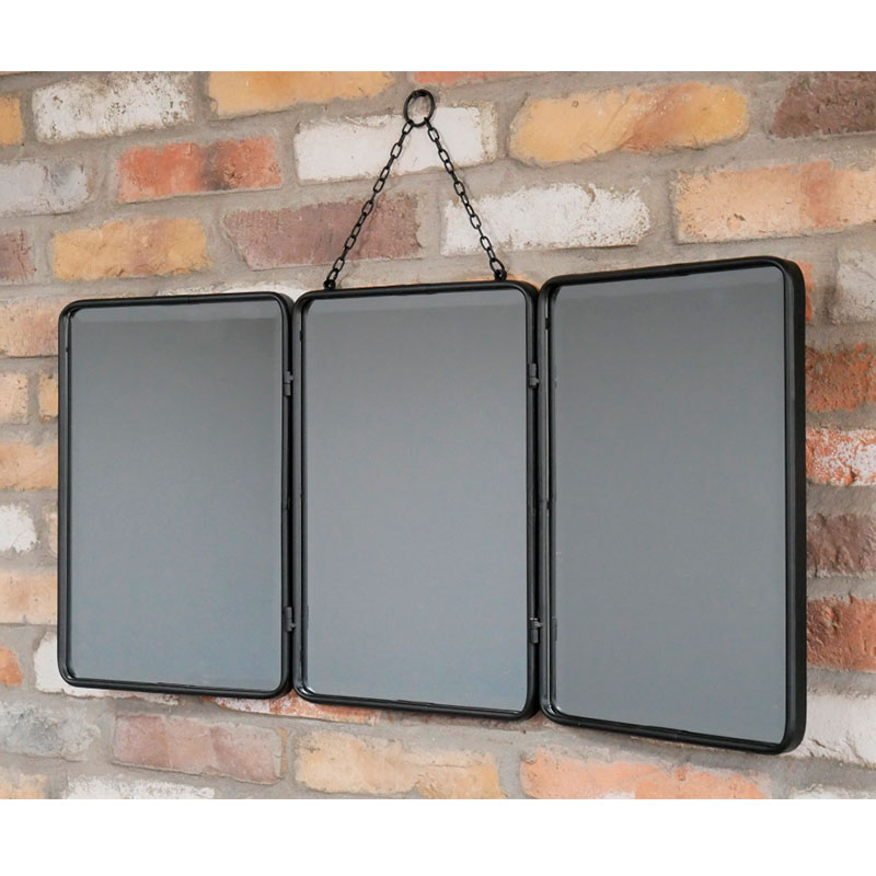 Large Black Industrial Triple Mirror