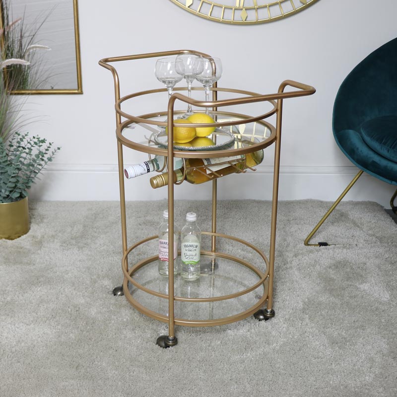 Gold Glass Drinks Trolley 