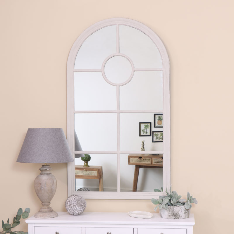 Large Rustic White Arched Window Mirror 80cm x 140cm