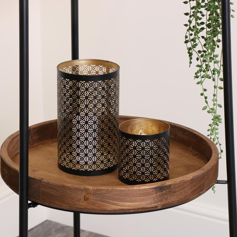 Pair of Moroccan Black & Gold Candle Lanterns 