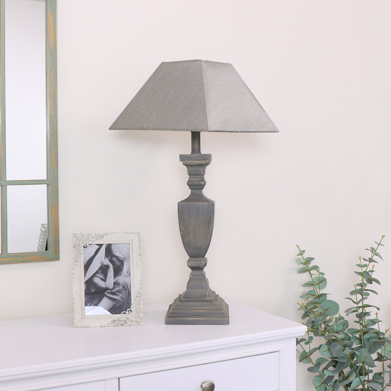 Grey Washed Square Table Lamp