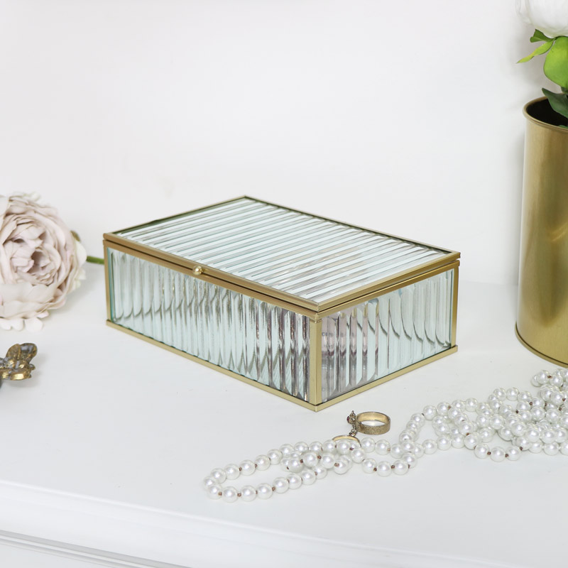 Gold Glass Mirrored Jewellery Box