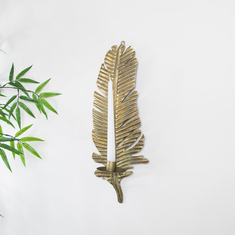 Antique Gold Feather Sconce