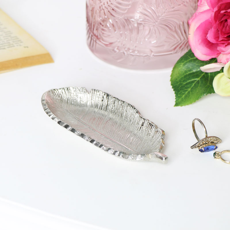 Antique Silver Feather Trinket Dish