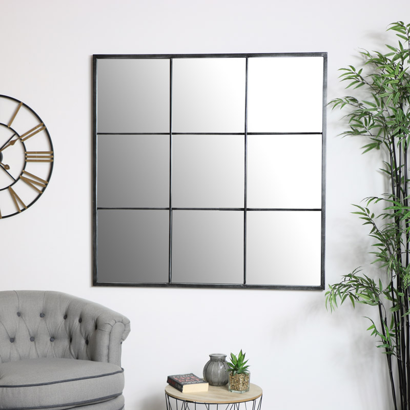 Antik Silber Metall Fenster Spiegel Vintage Industriell