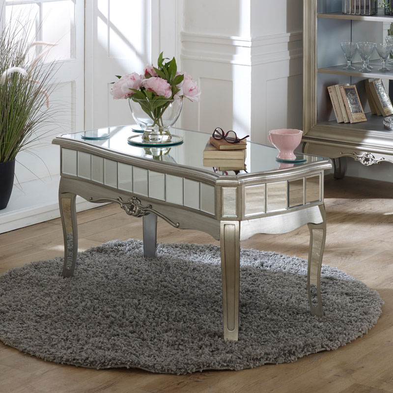 Antique Silver Mirrored Coffee Table, Mirrored Furniture Coffee Table
