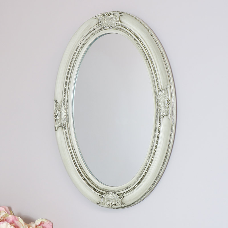 Antique White Ornate Oval Wall Mirror 50cm X 70cm Antique White Ornate Oval Wall Mirror, White Vintage Mirror Small