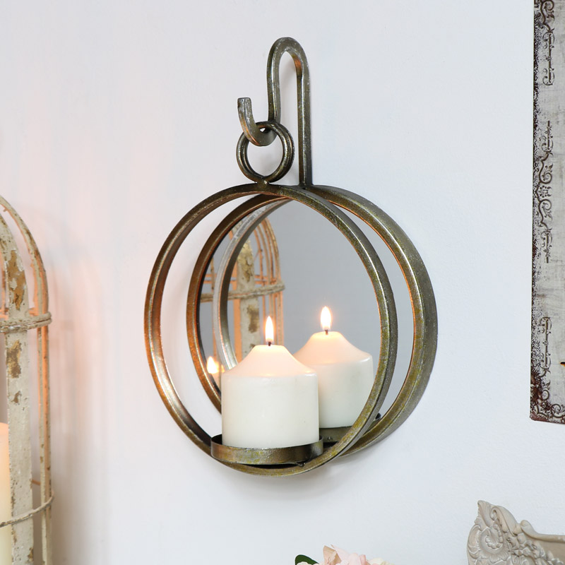 Antiqued Gold Mirror With Candle Sconce Antiqued Gold Mirror With Candle Sconce, Mirrored Wall Sconces For Candles Uk