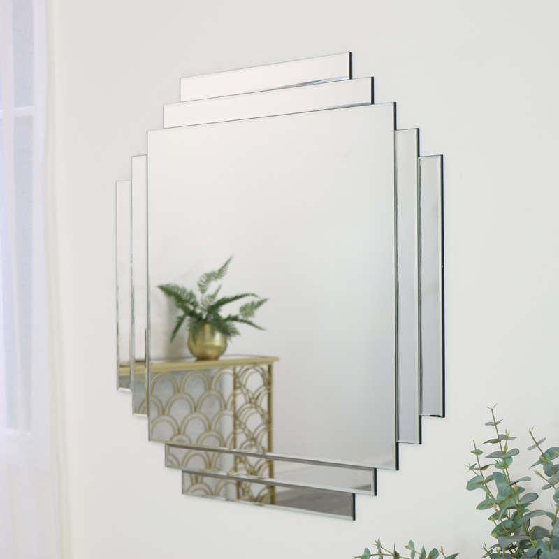 Art Deco Frameless Wall Mirror 85cm X Art Deco Frameless Wall Mirror 85cm X, Frameless Large Mirrors For Walls