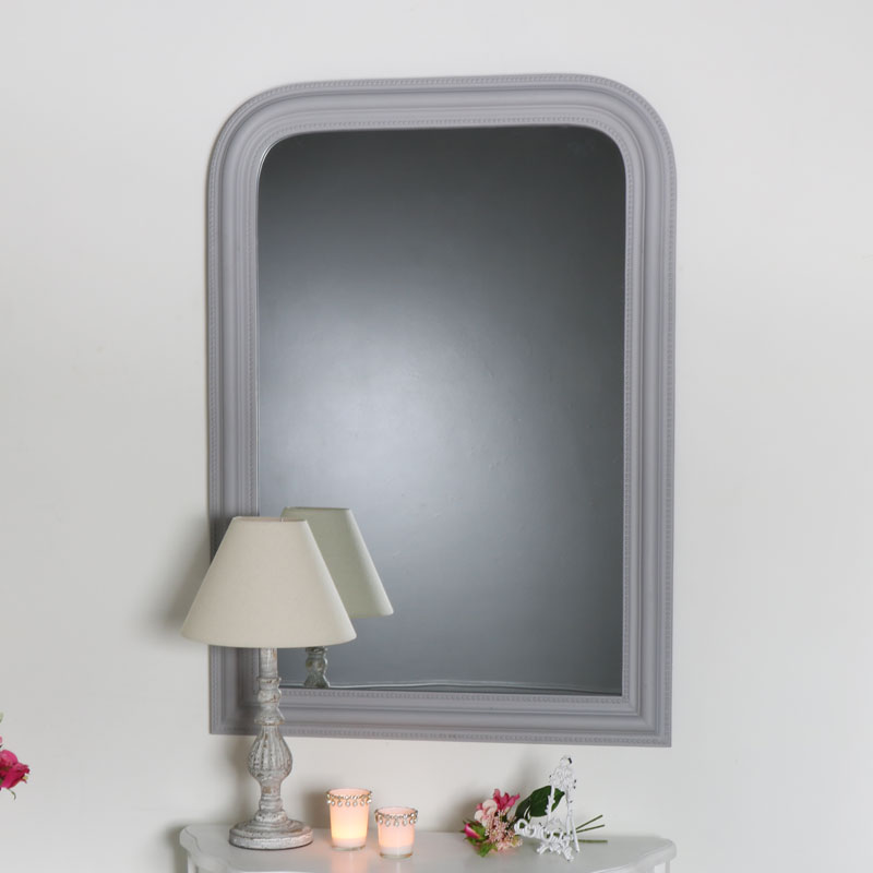 Beaded Grey Arched Mantel Wall Mirror 
