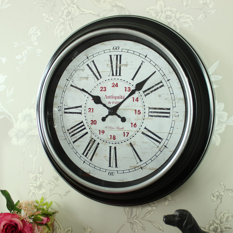 Large Black Antique style Wall Clock 