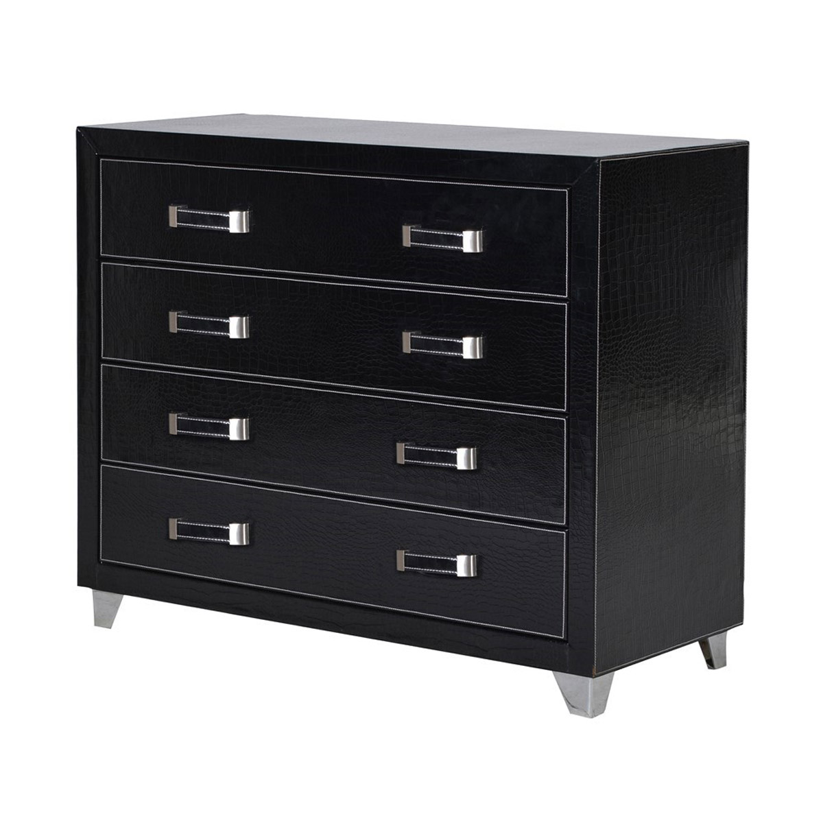 Black Faux Crocodile Leather & Silver Chest of Drawers