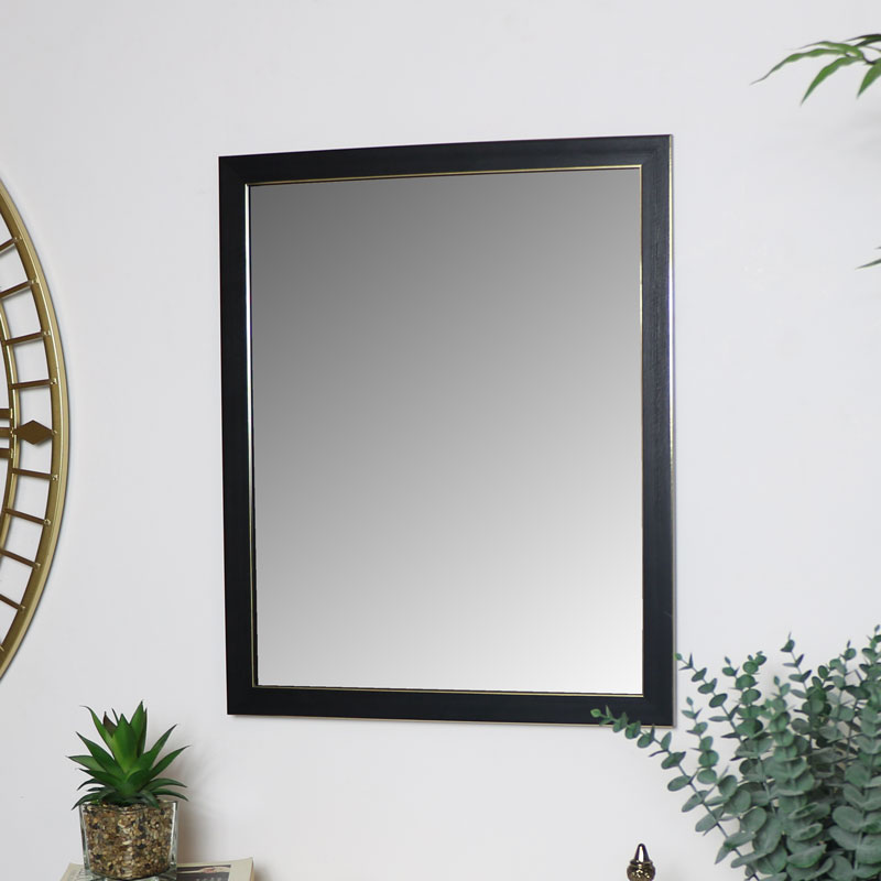 Black Gold Rectangle Wall Mirror, Rectangular Gold Mirror For Living Room
