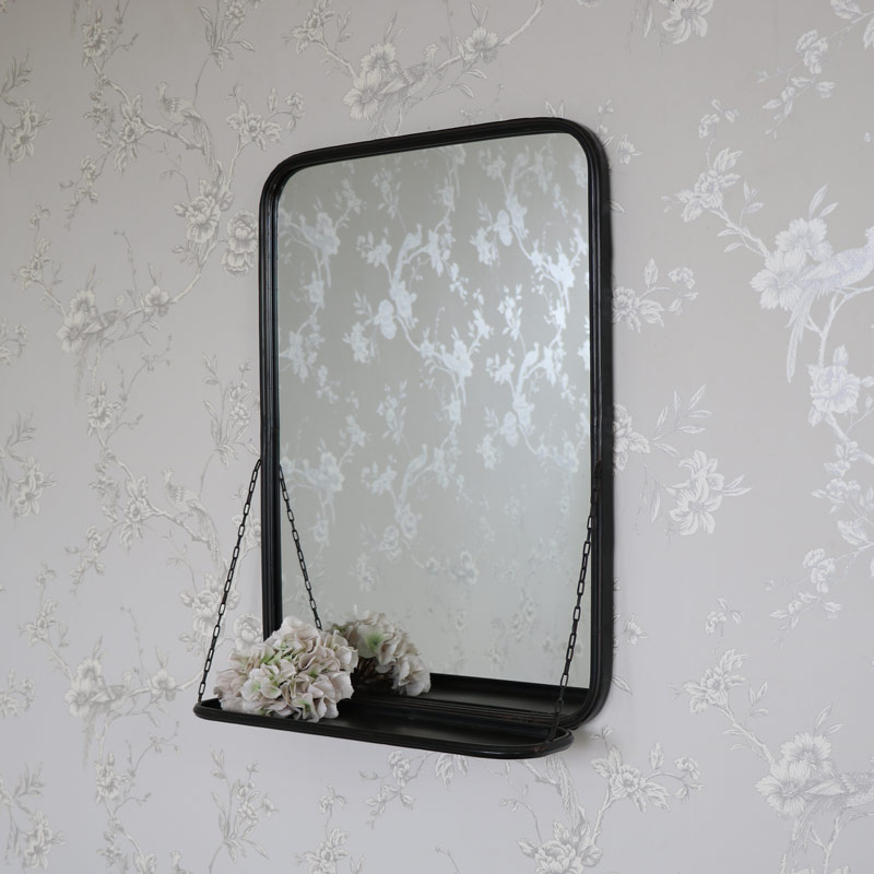 Black Metal Industrial Vanity Wall Mirror with Shelf 49.5cm x 69.5cm