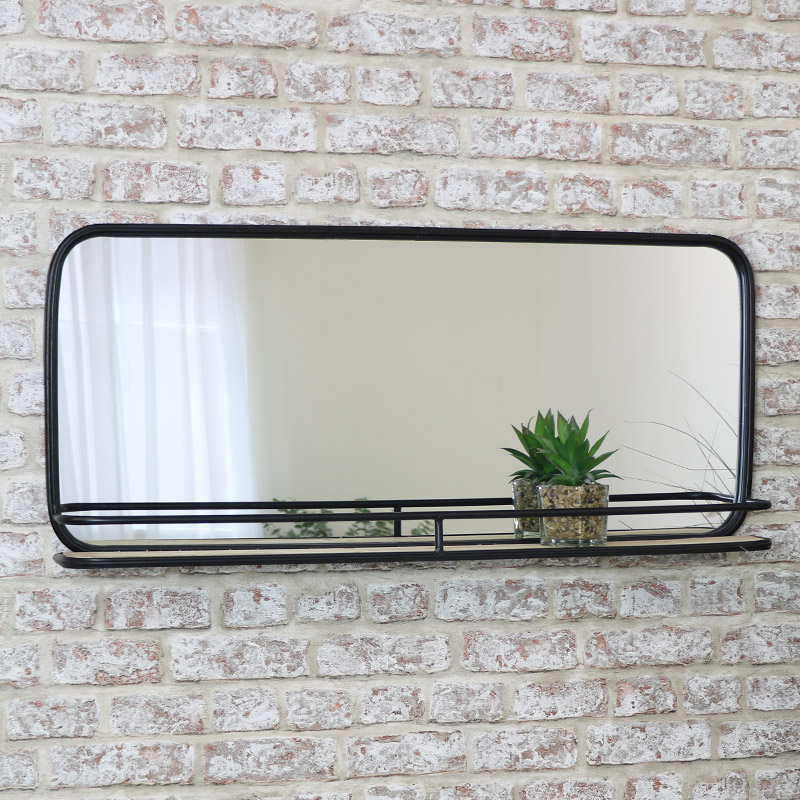 Black Metal Mirror With Shelf 93cm X 42cm Black Metal Mirror With Shelf 93cm X 42cm, Metal Mirror With Shelf Uk