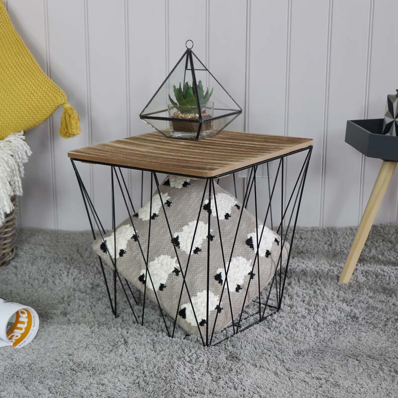 Black Wire Metal Square Basket Table