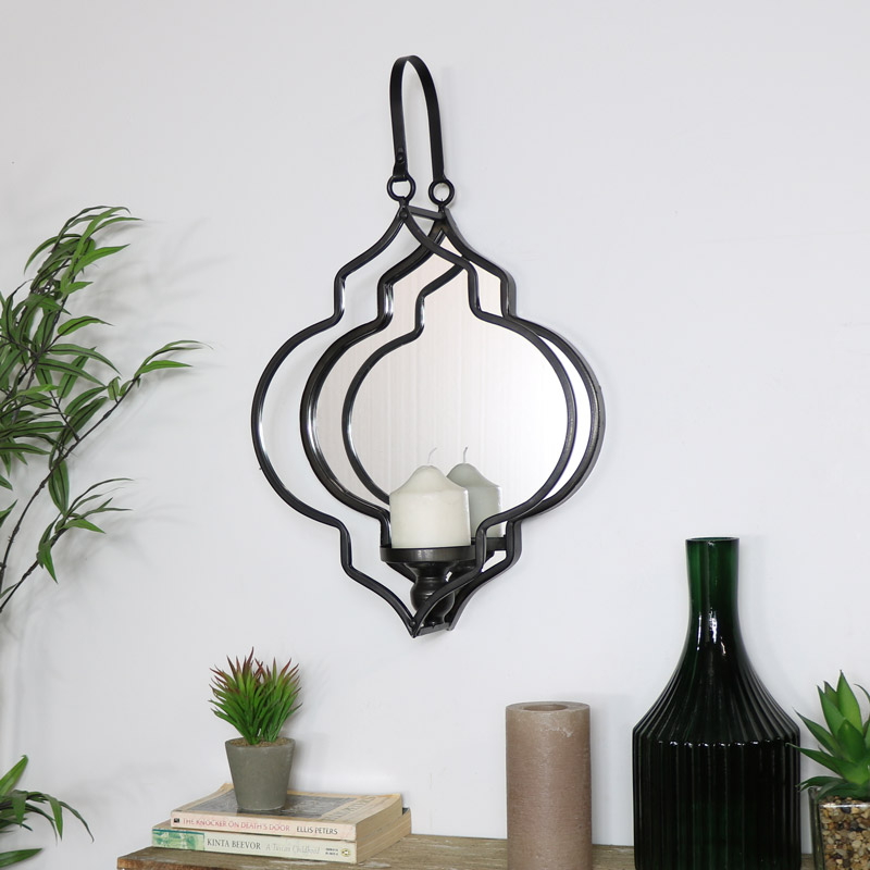 Black Mirrored Moroccan Wall Candle Sconce 