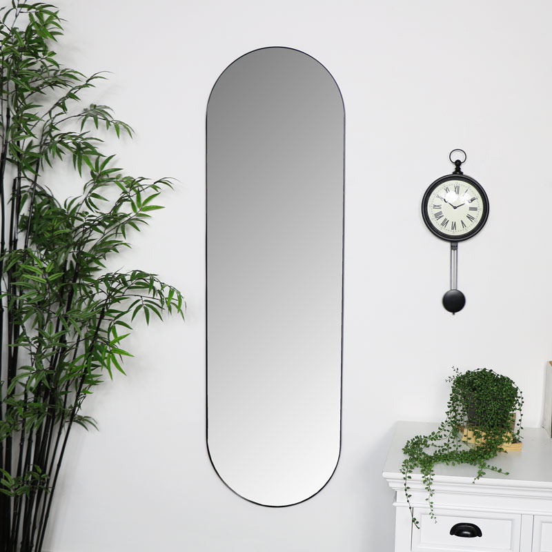 Black Oval Wall Mirror 40cm X 140cm, Wall Mirror Black Frame
