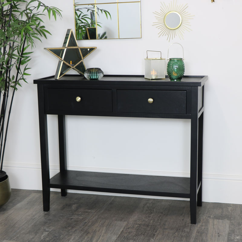 Black Pine Wood Console Table Black Pine Wood Console Table, 30 Cm Wide Console Table