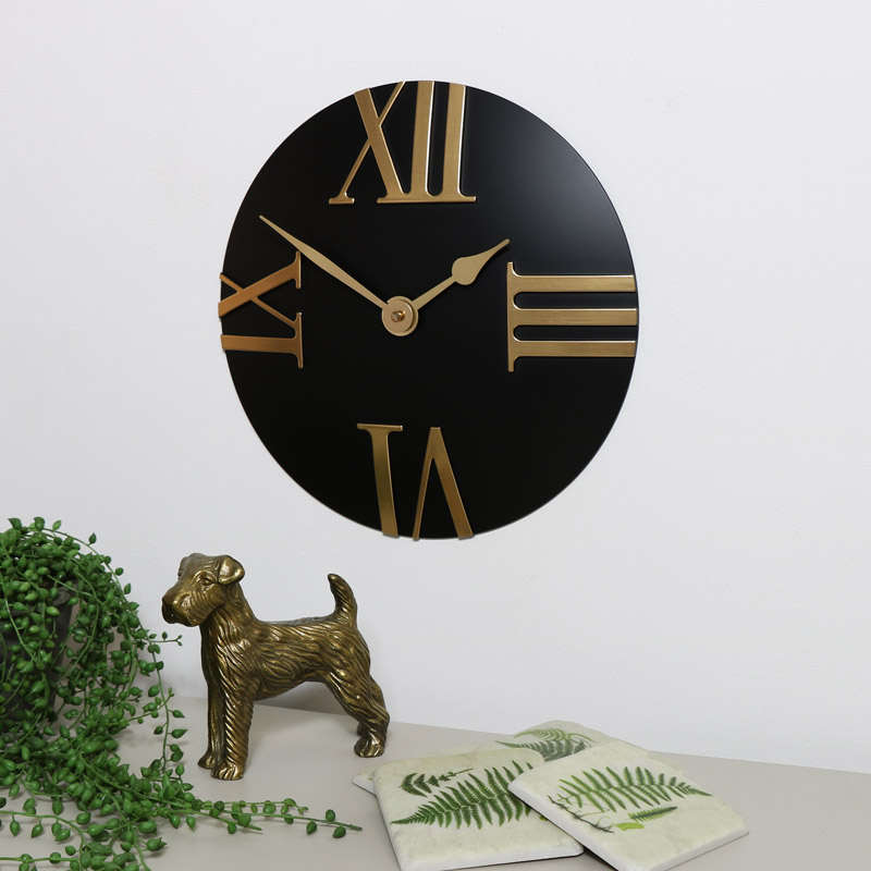 Black Wall Clock with Roman Numerals