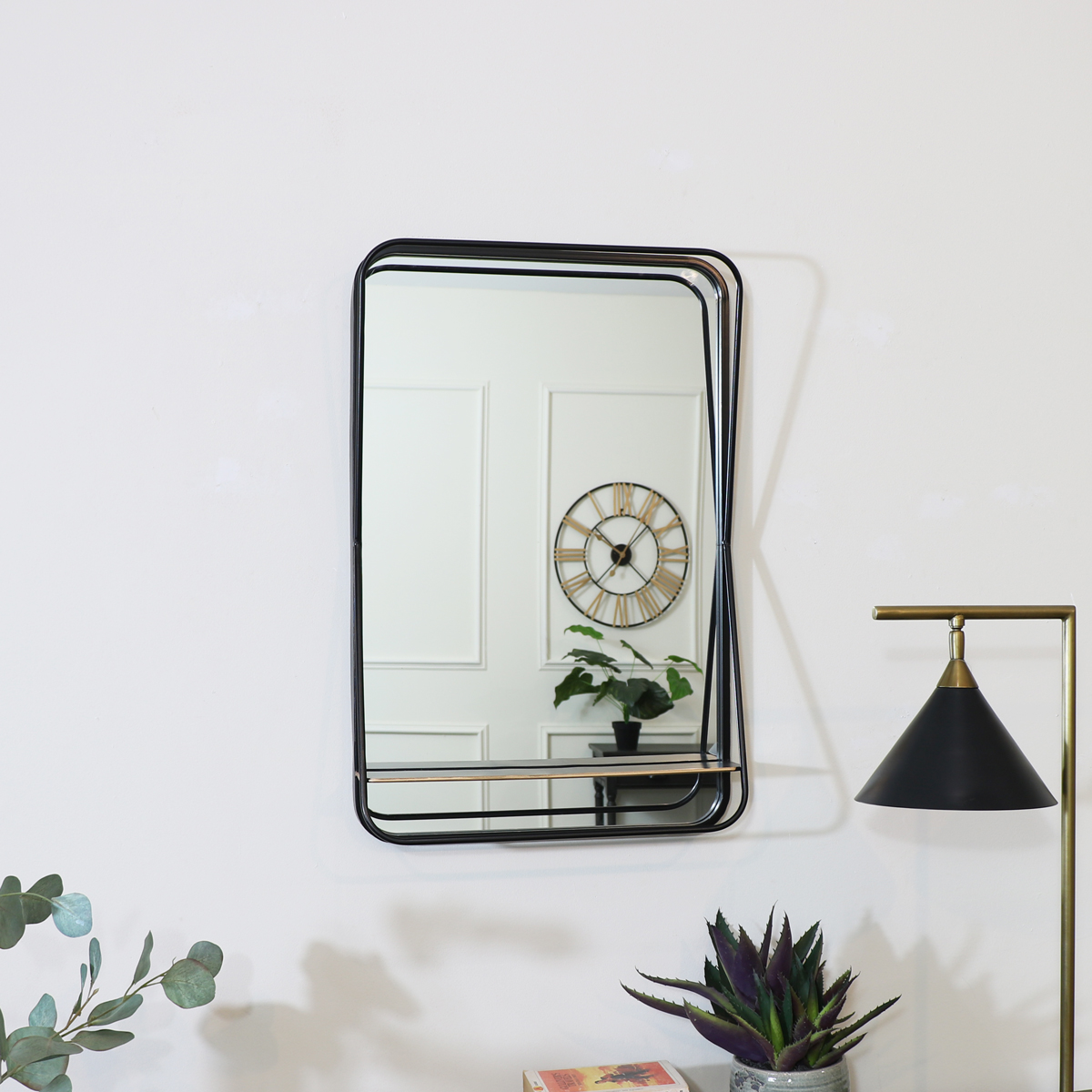 Black Wall Mirror with Display Shelf 46cm x 70cm