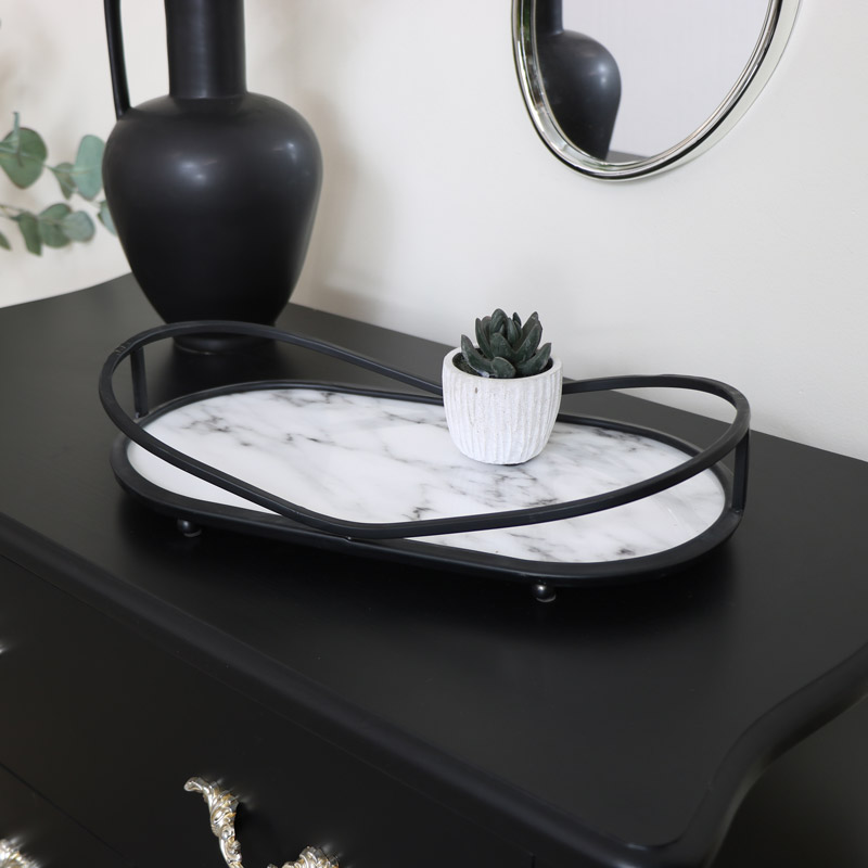 Black & White Oval Marble Tray