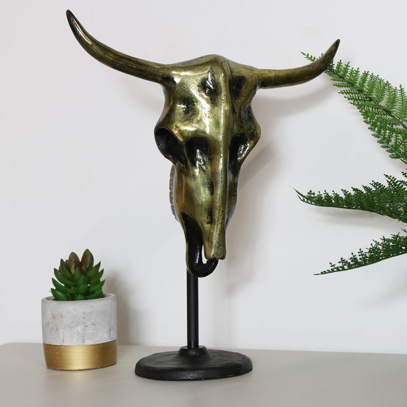 Bronzed Buffalo Skull on Stand