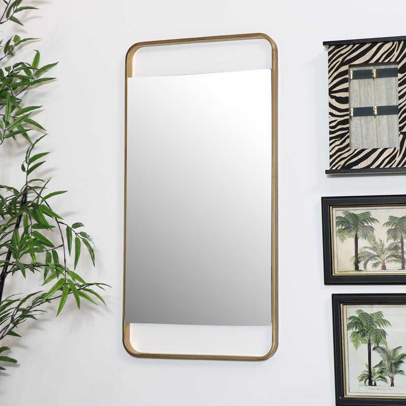Brushed Gold Wall Mirror Rectangle, Brushed Gold Rectangle Bathroom Mirror
