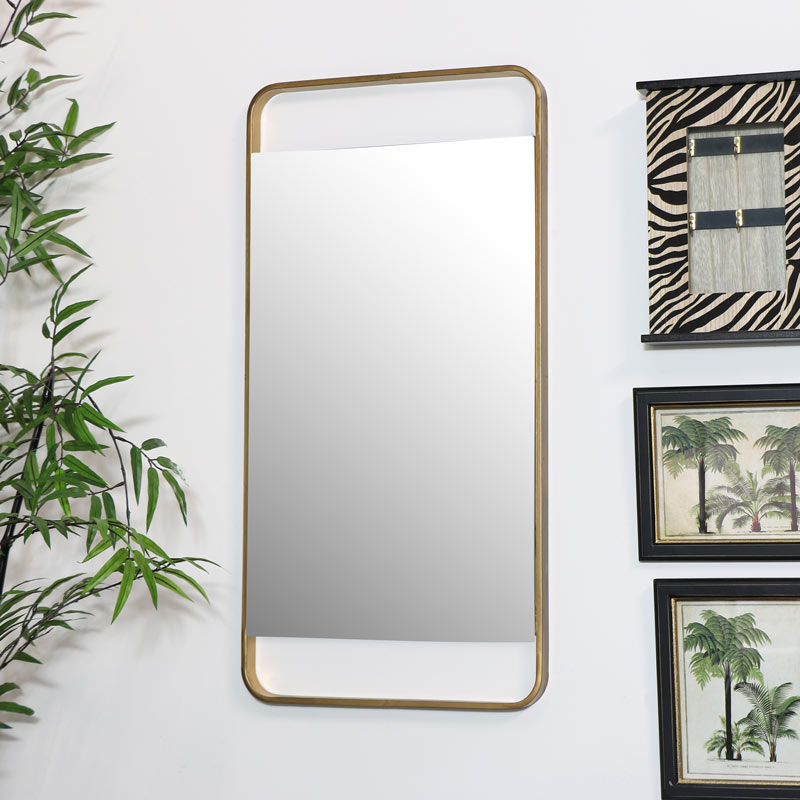Brushed Gold Wall Mirror Rectangle 38cm X 76cm Brushed Gold Wall Mirror Rectangle, Brushed Gold Rectangle Bathroom Mirror