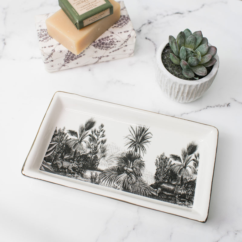 Ceramic Monochrome Jungle Trinket Tray