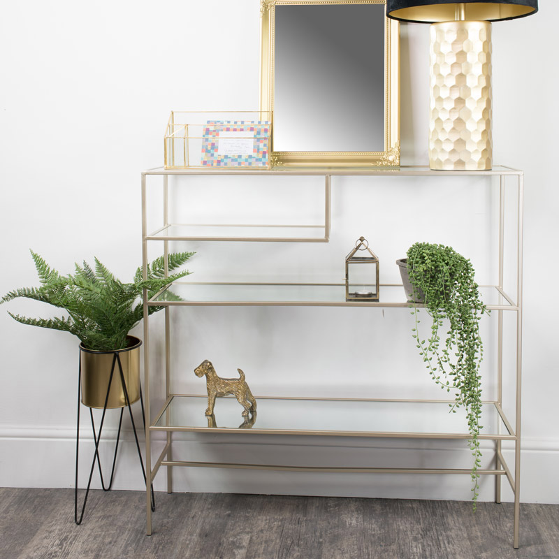 Gold Glass Shelf Unit Faiza Shelf Unit Black Gold Metal 3 Tier Home