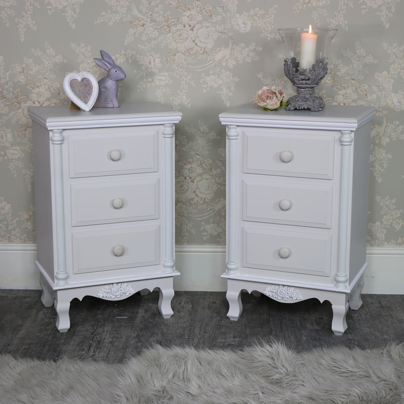 Light Grey Vintage Bedside Table set of 2 - Claudette Range 