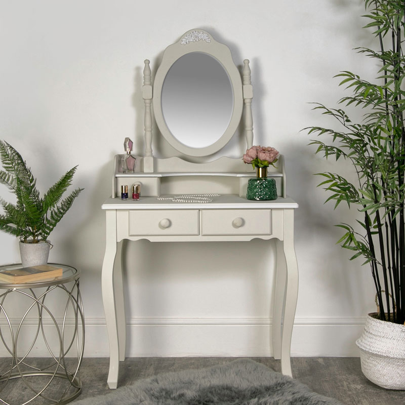 Grey Dressing Table with Tabletop Vanity Mirror - Claudette Range