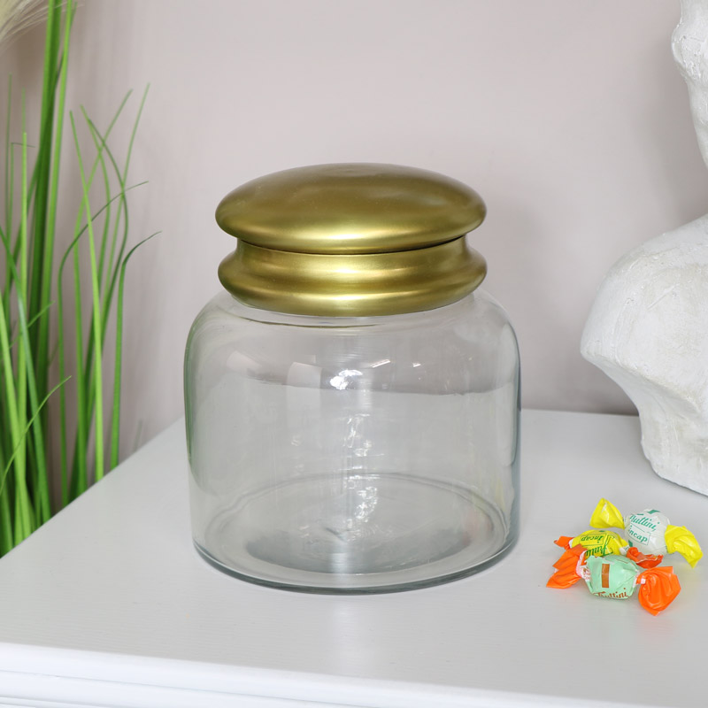 Clear Glass Sweet Jar with Bronzed Lid