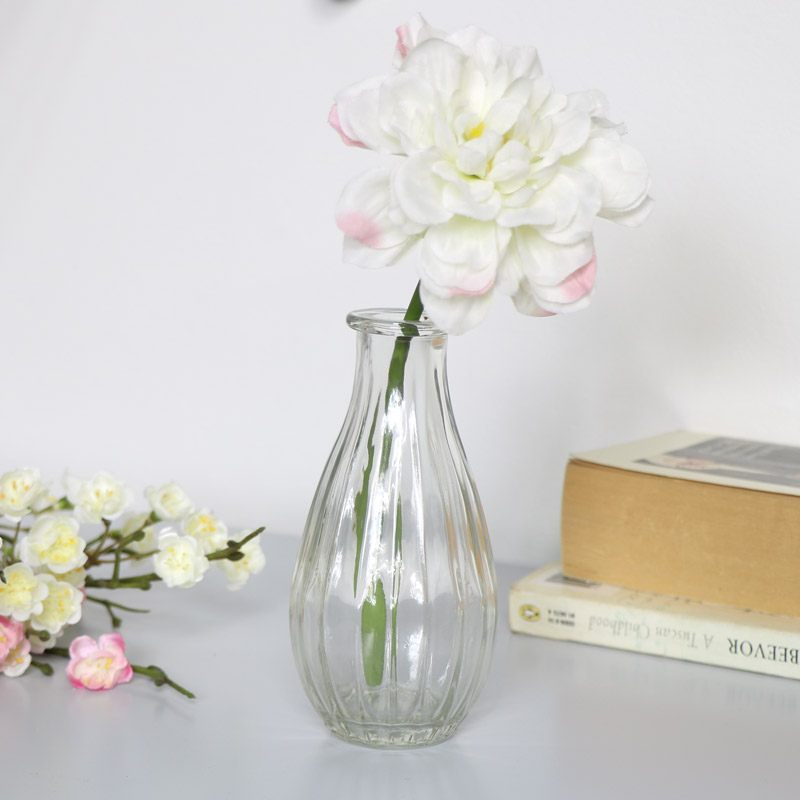 Clear Ribbed Glass Bottle Vase