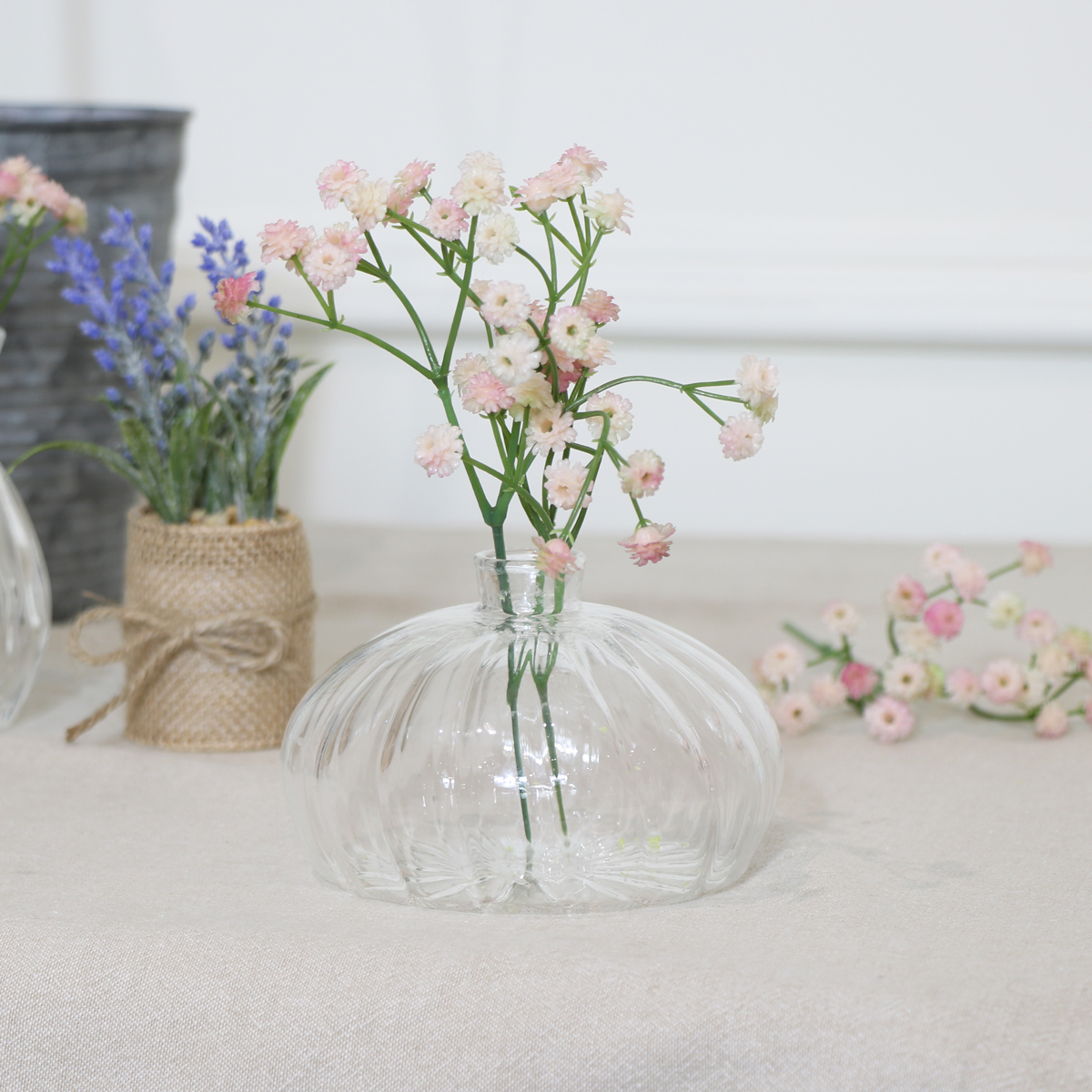 Clear Ribbed Glass Posy Bud Vase