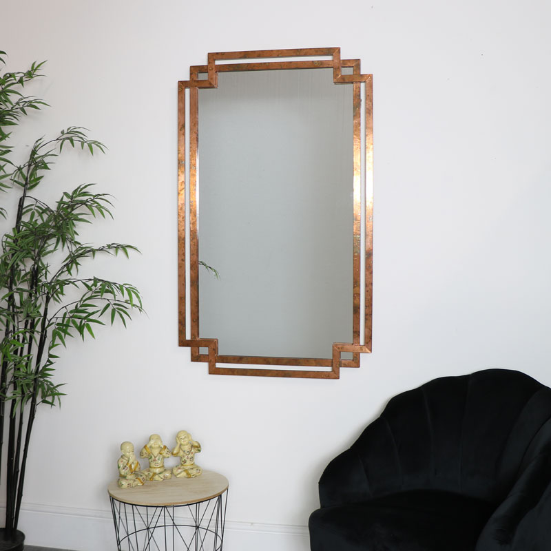 Copper Art Deco Distressed Mirror - Distressed Wall Mirrors Uk
