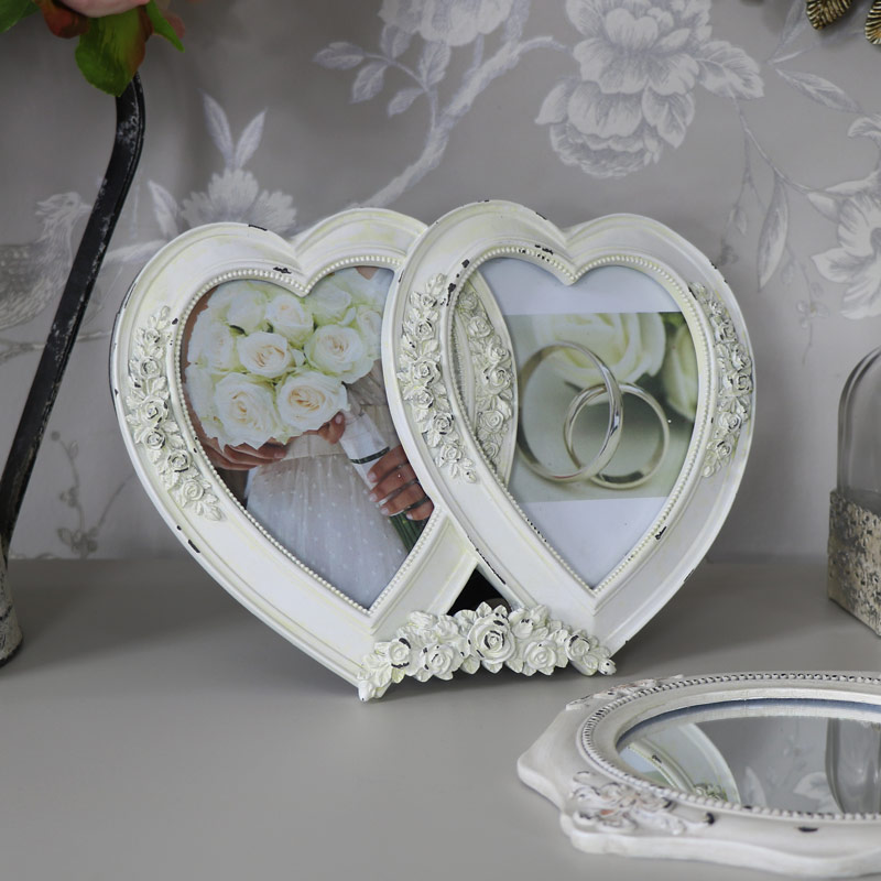 Cream Double Heart Photograph Frame