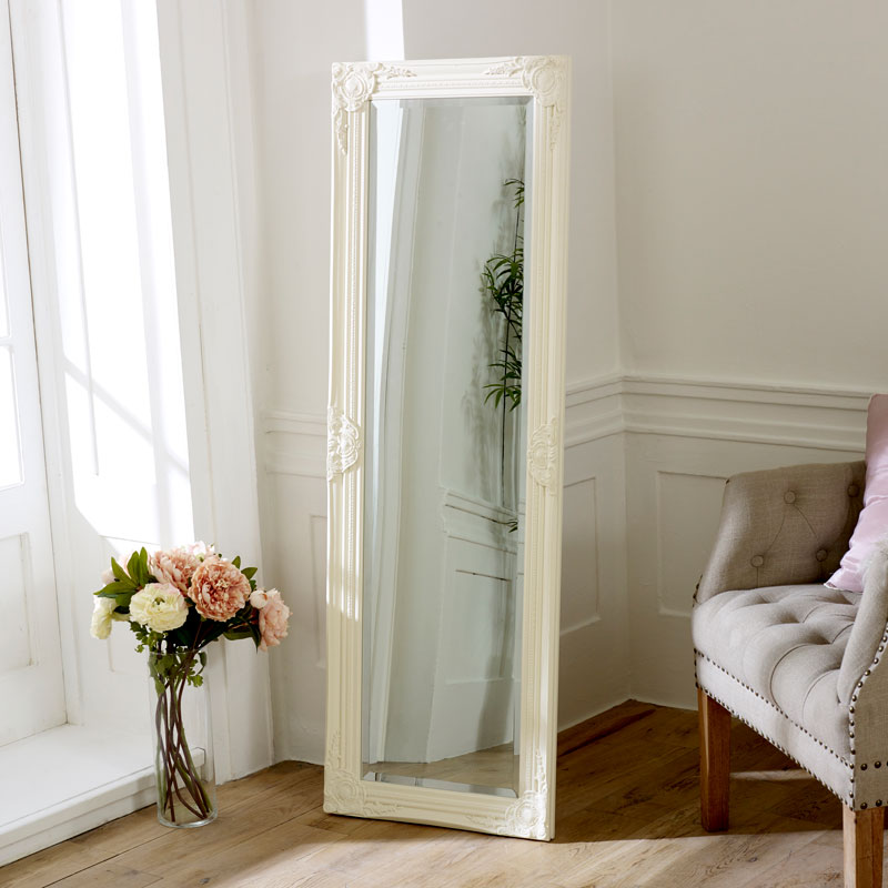Cream Tall Slim Ornate Mirror, Tall Thin Antique Mirror