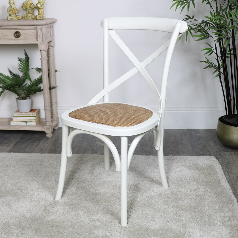 Cream Wooden Rattan Dining Chair 