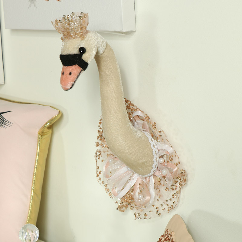 Crowned Pink Swan Head Wall Decoration