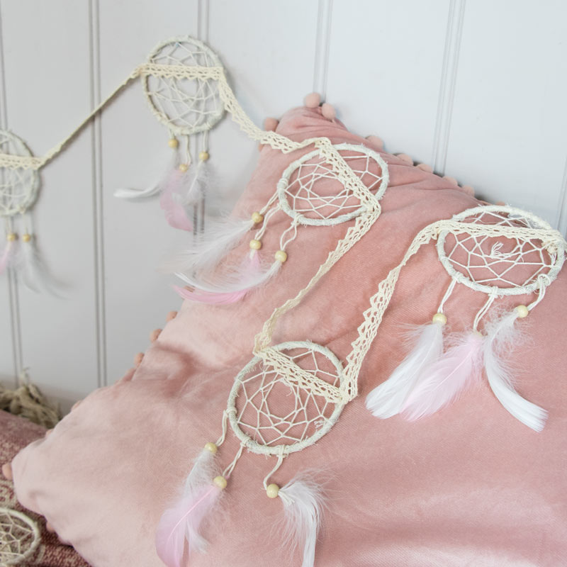 Dream Catcher Garland With Pink Feathers