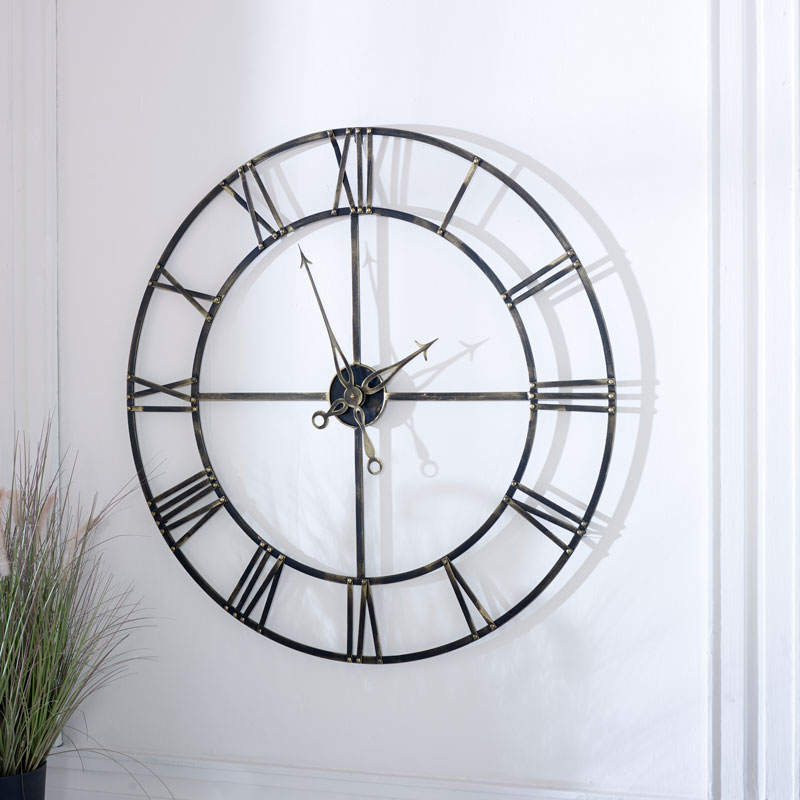 Extra Large Antique Brass Skeleton Clock - Brass Wall Clock Large Extra Large Antique Brass Skeleton Clock - Brass Wall Clock Large