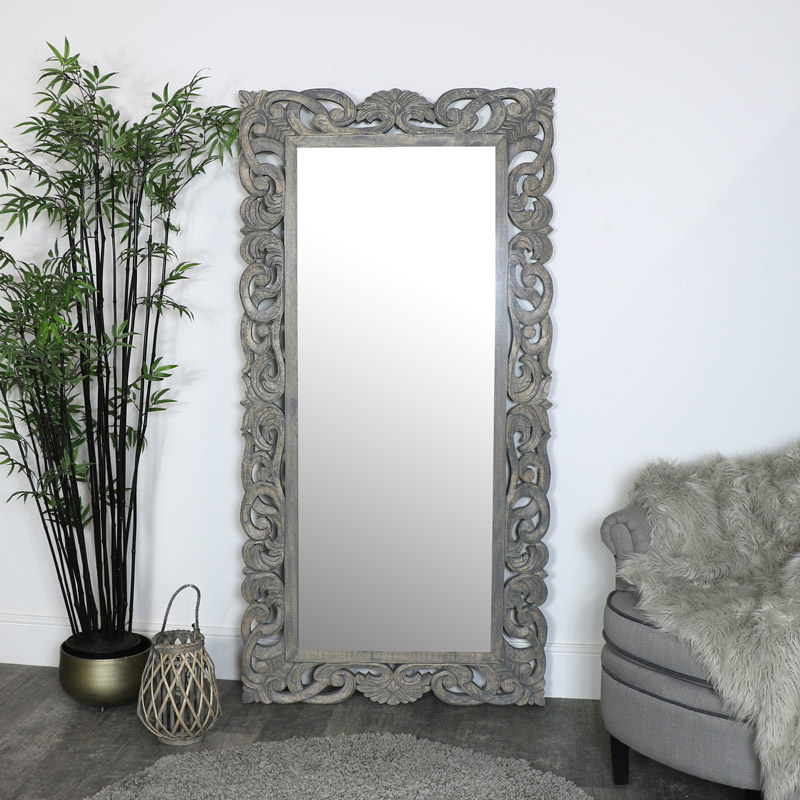Extra Large Ornate Grey Wall / Floor / Leaner Mirror 91cm x 182cm
